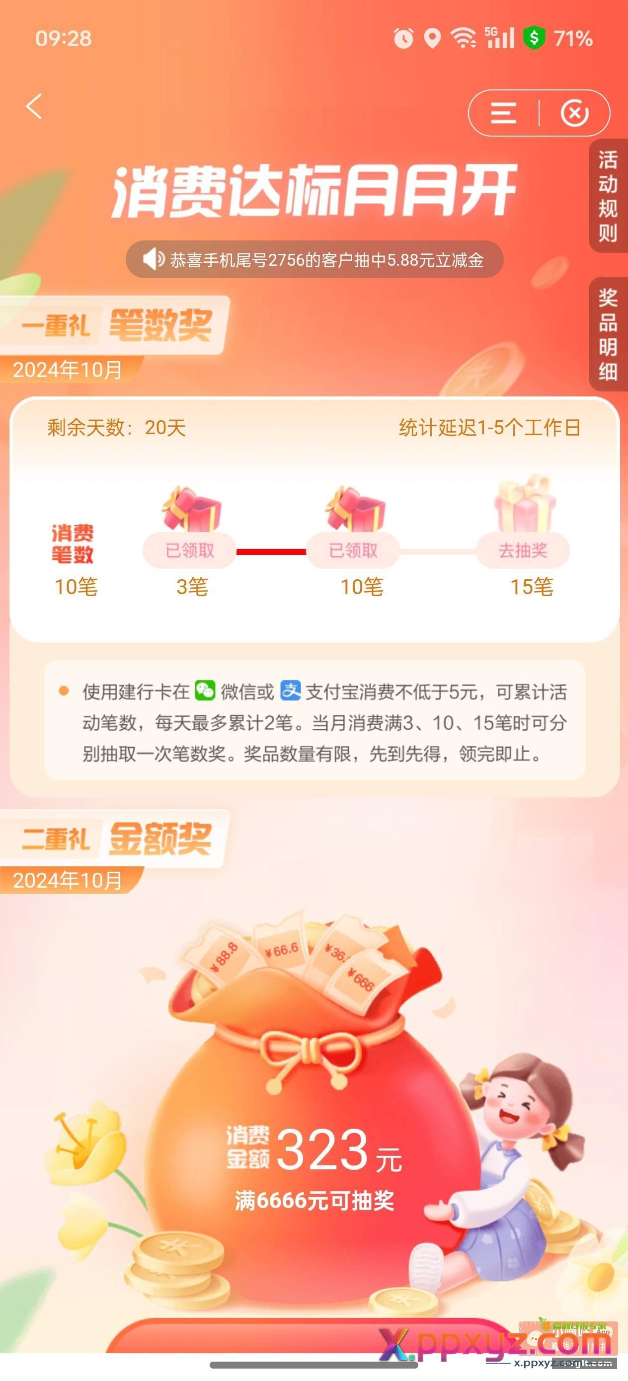 建行 消费次数达标抽奖 - PPXYZ资源网