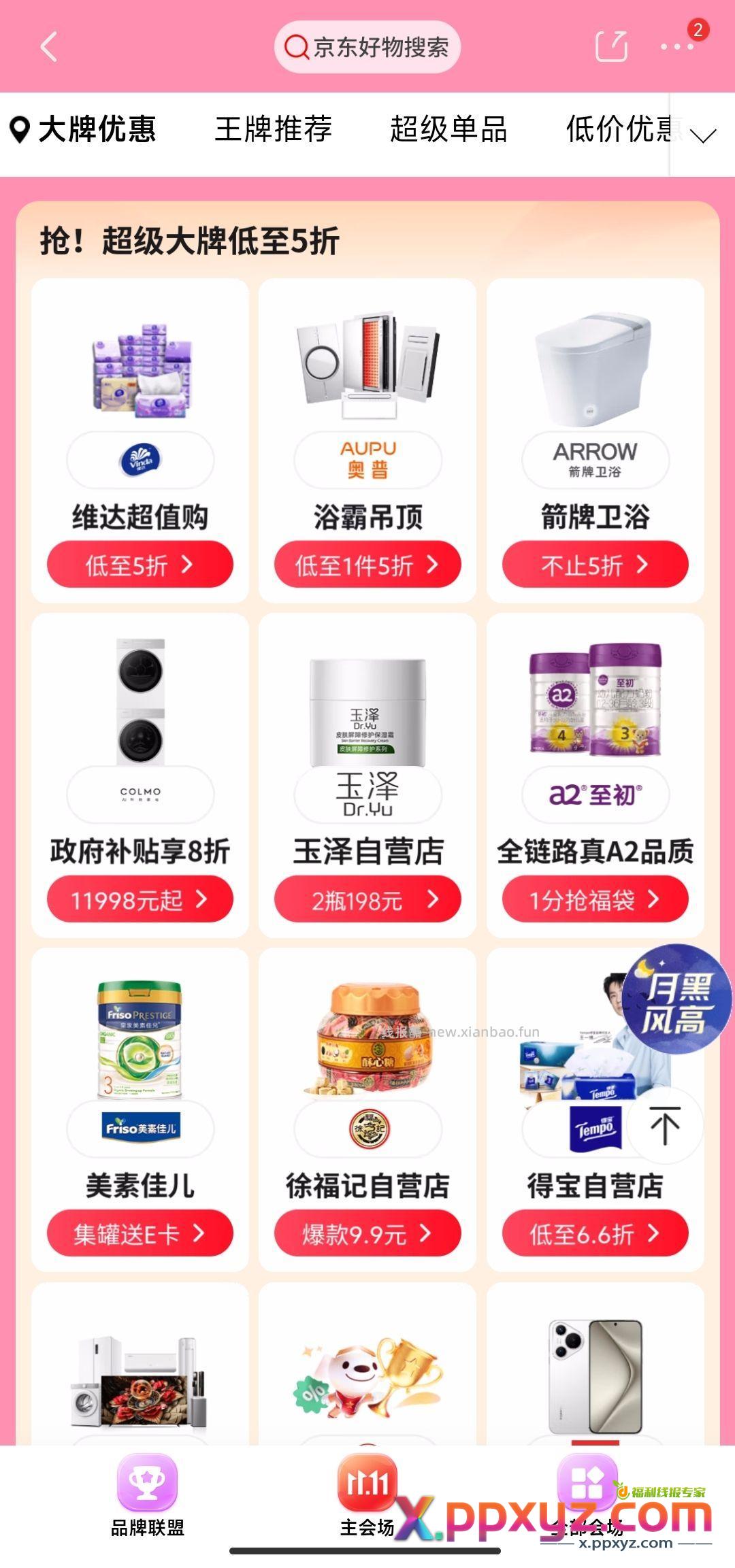 路径 京东首页 晚8点开抢 下滑 大牌优惠 - PPXYZ资源网