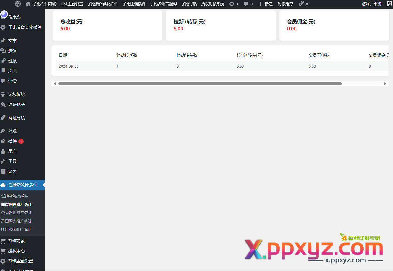 WordPress任推帮网盘拉新数据统计插件