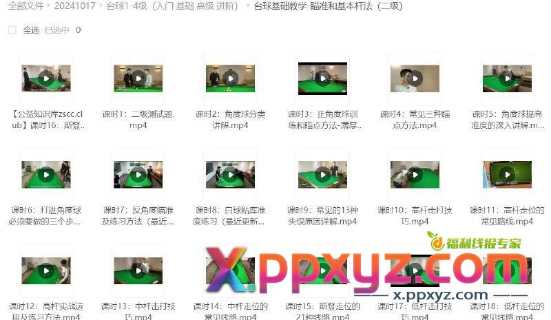 台球专业班付费教程  1-4级（入门 基础 高级 进阶）