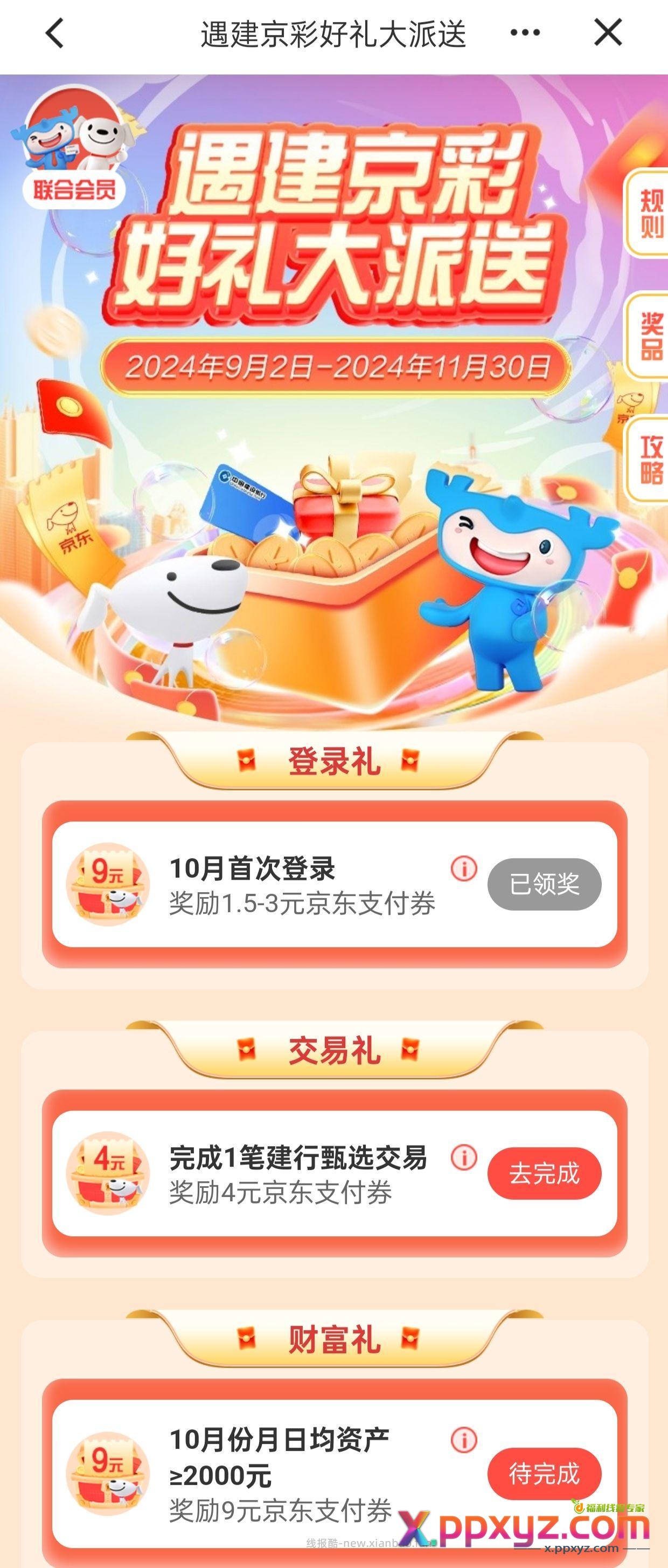 建行APP搜京东 1.5-3支付券6张 卡里日均2000+的还可领9元 - PPXYZ资源网
