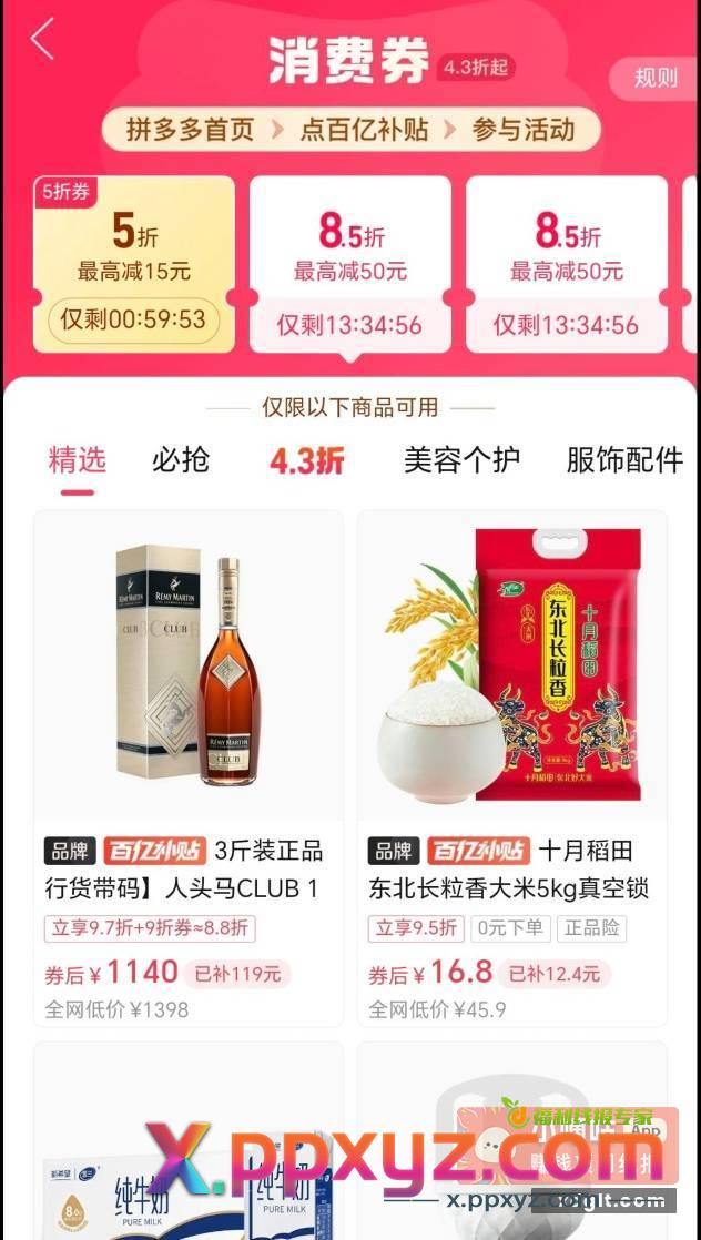 拼夕夕又有5折券了 -首页百亿补贴-4.3折起进入 - PPXYZ资源网